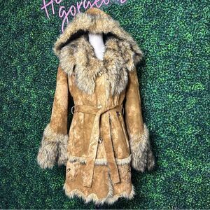 Women’s Vintage Edwardo Bassoni Leather Shearling Coat Overcoat Women’s Size 46